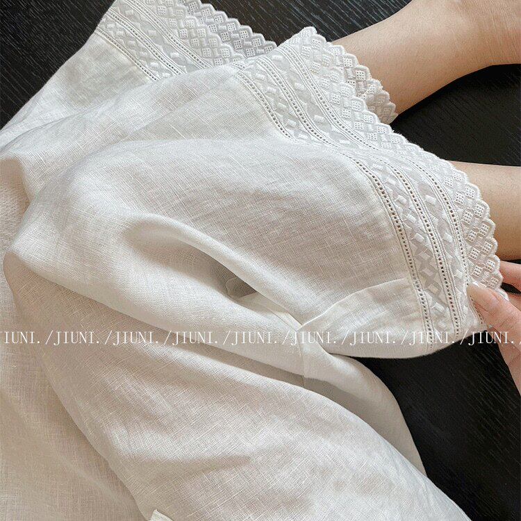 白色度假风花边刺绣亚麻