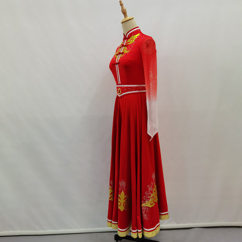 速发蒙古舞演出服飘逸大摆裙子民族风舞台表演服装长裙舞蹈服连衣