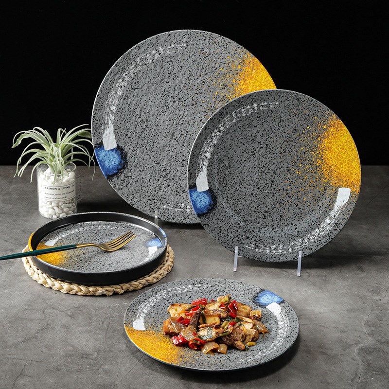 速发密胺盘子日瓷塑料烧烤碟仿商圆形平盘烤肉盘餐厅火锅餐具菜盘