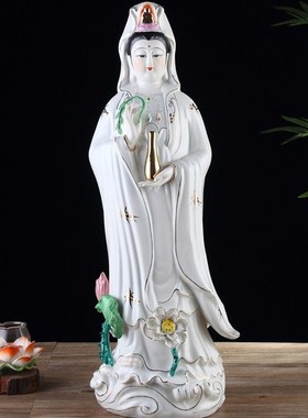 速发陶瓷南海观音菩萨站观摆观世音菩萨佛像雕瓷陶塑音件保平安