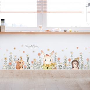 速发墙面装饰花朵墙贴幼物园墙小纸玄关走廊贴画自粘贴动儿踢脚线