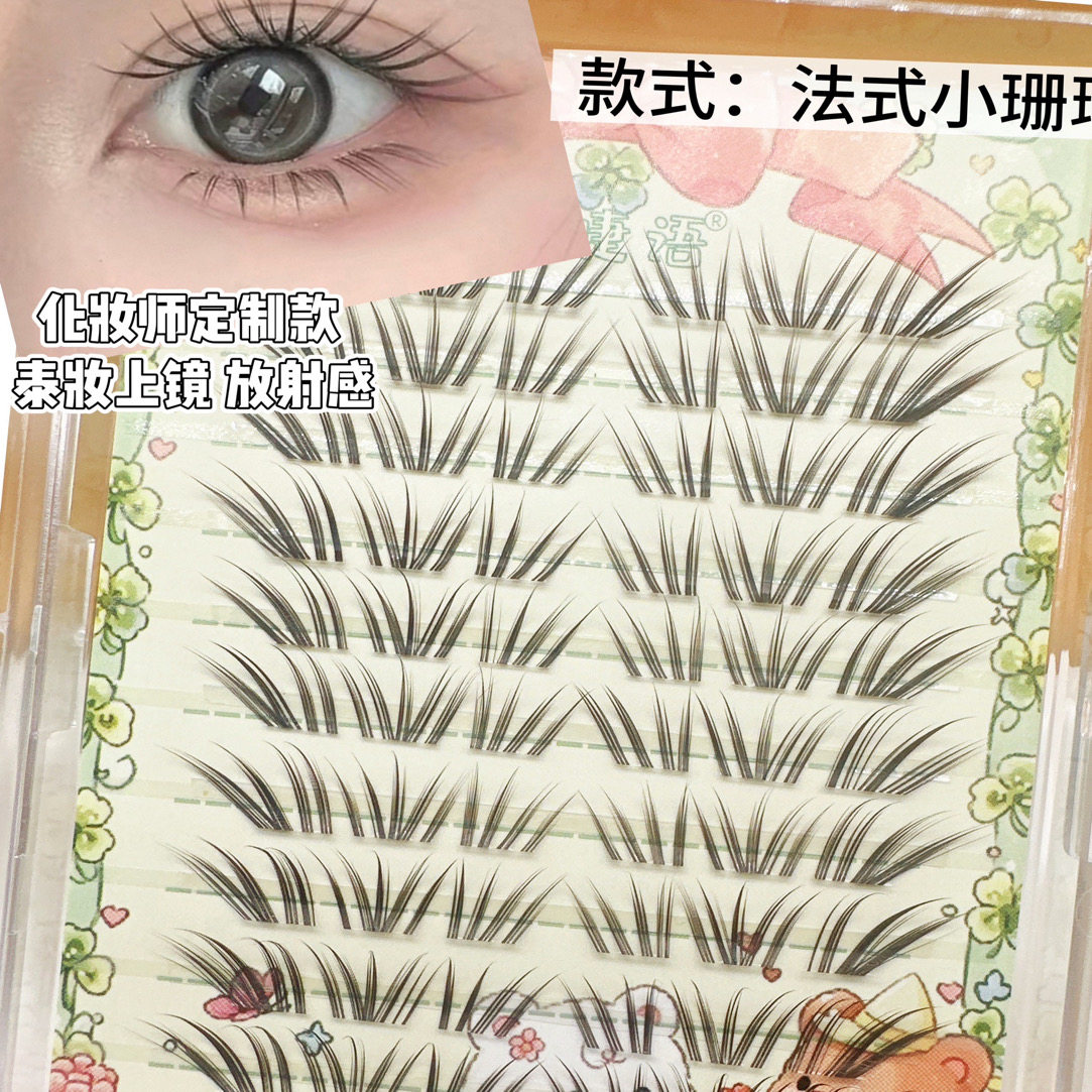柔睫语·法式小珊蝴假睫毛清冷韩系ins自然浓密单簇仿真黑色/棕色