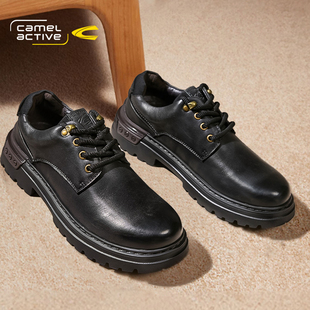 上班通勤全黑公务鞋 秋季 男真皮商务休闲男鞋 德国骆驼动感宽头皮鞋