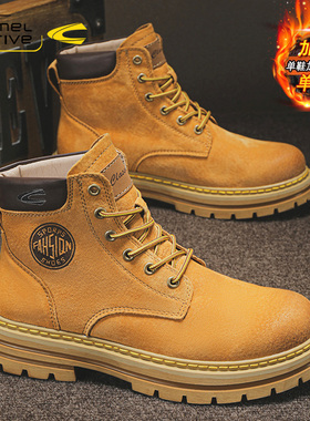 骆驼动感马丁靴男士新款冬季加绒棉超火爆款登山鞋真皮大黄靴子女