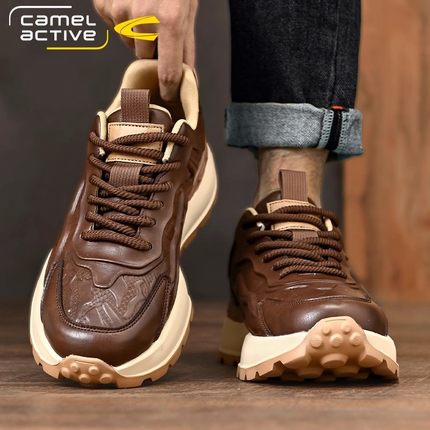 德国骆驼动感鞋子男鞋秋冬季加绒保暖棉鞋真皮运动休闲厚底老爹鞋