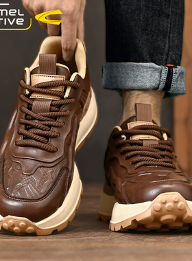 德国骆驼动感男鞋2025新款冬季加绒棉鞋真皮男士运动鞋休闲老爹鞋