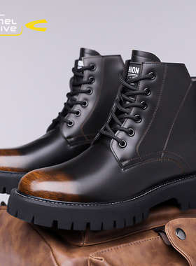 德国骆驼动感马丁靴男士2025新款冬季加绒棉鞋真皮高帮工装机车靴