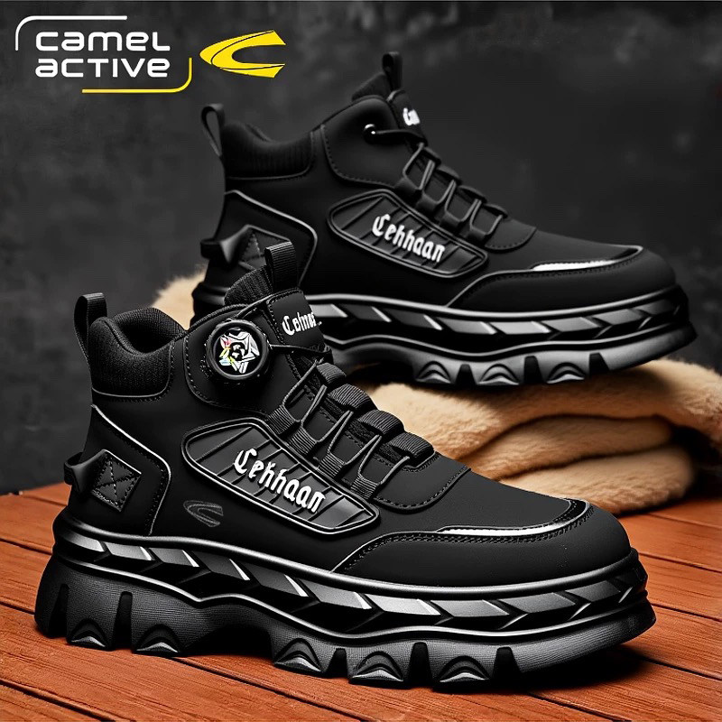 德国骆驼动感男鞋冬季加绒东北大棉鞋高帮鞋子黑色运动登山马丁靴,流行男鞋,时装靴,淘宝优惠券,粉丝福利购,淘宝优惠卷