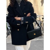 套装 2025春秋季 新款 黑色女装 韩式 高端优雅翻领双排扣羊毛外套