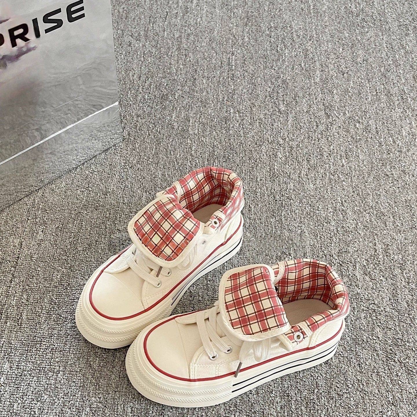 英国DHWA帆布鞋女2025春秋款厚底韩系百搭小白鞋学院风休闲高帮鞋,女鞋,休闲板鞋,淘宝优惠券,粉丝福利购,淘宝优惠卷