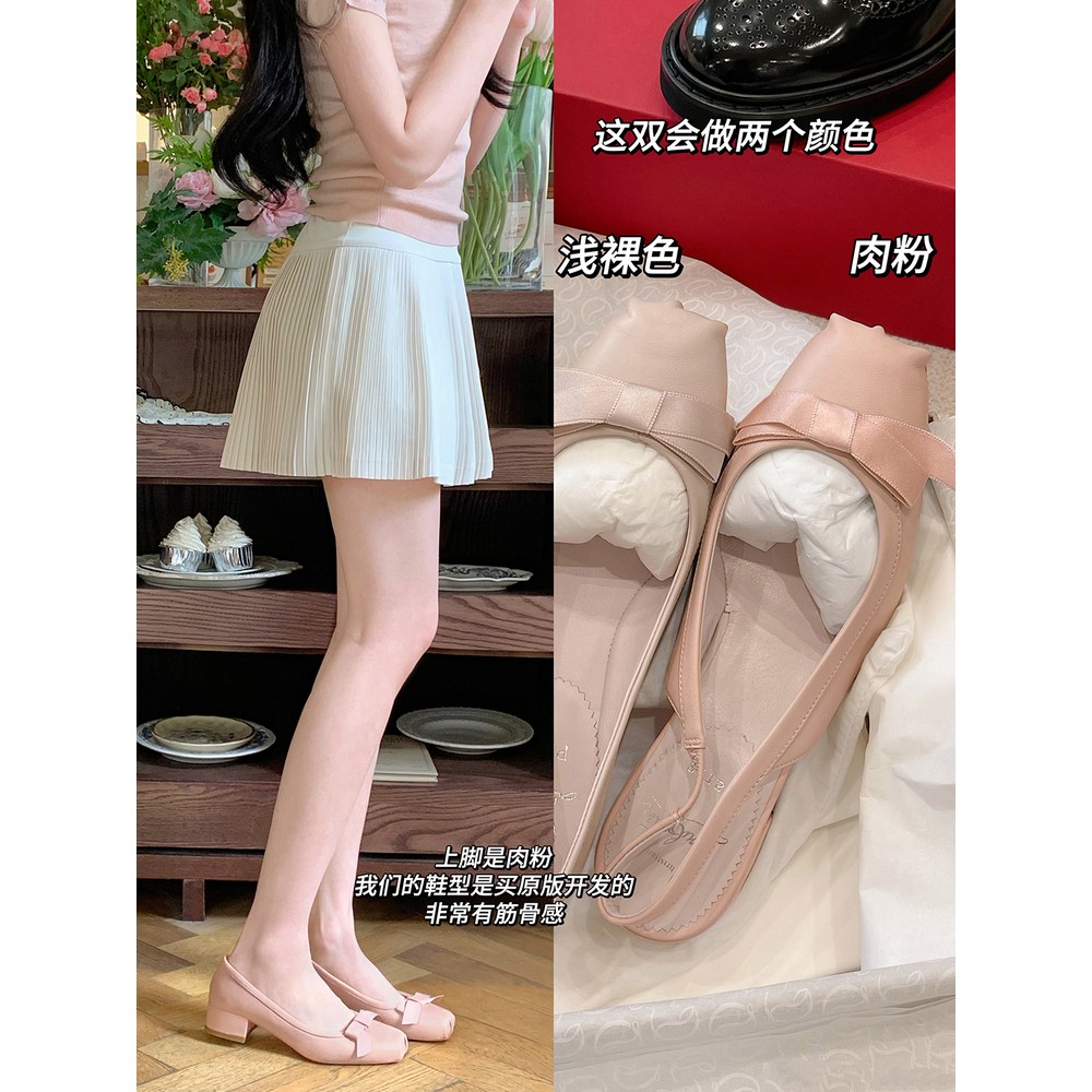 [beneanfan]龙心同款蝴蝶结芭蕾舞鞋真皮底套包中跟平底鞋