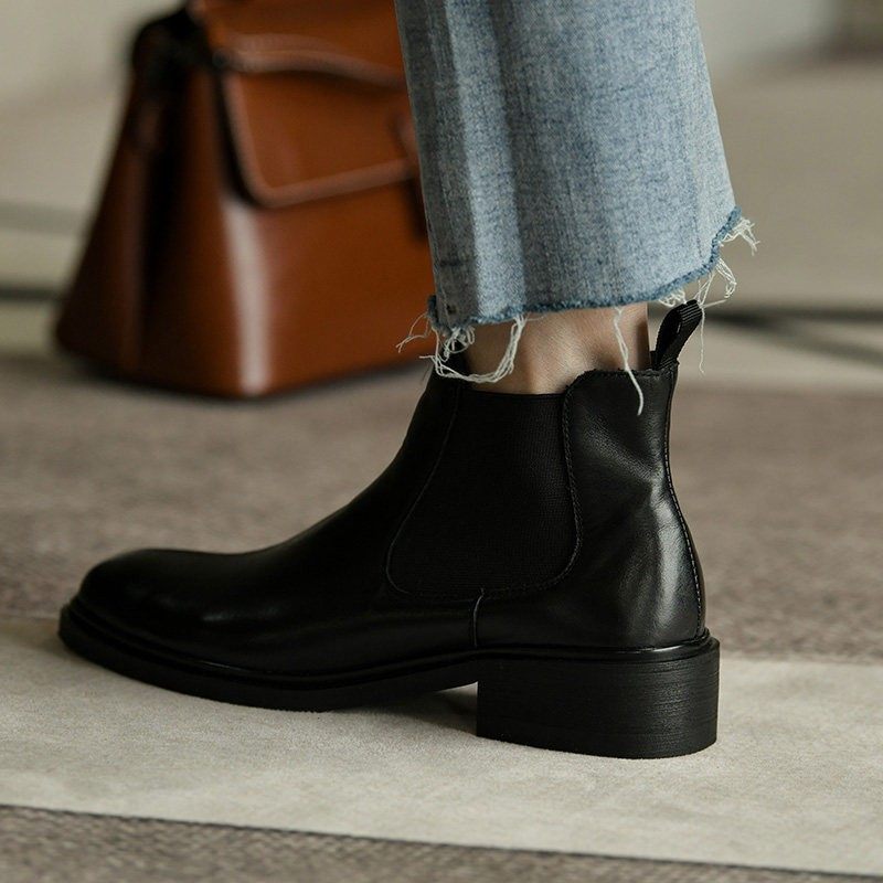 TOUCH MISS法式小众秋季粗跟时尚切尔西靴百搭黑色中跟及踝靴女,女鞋,切尔西靴,淘宝优惠券,粉丝福利购,淘宝优惠卷