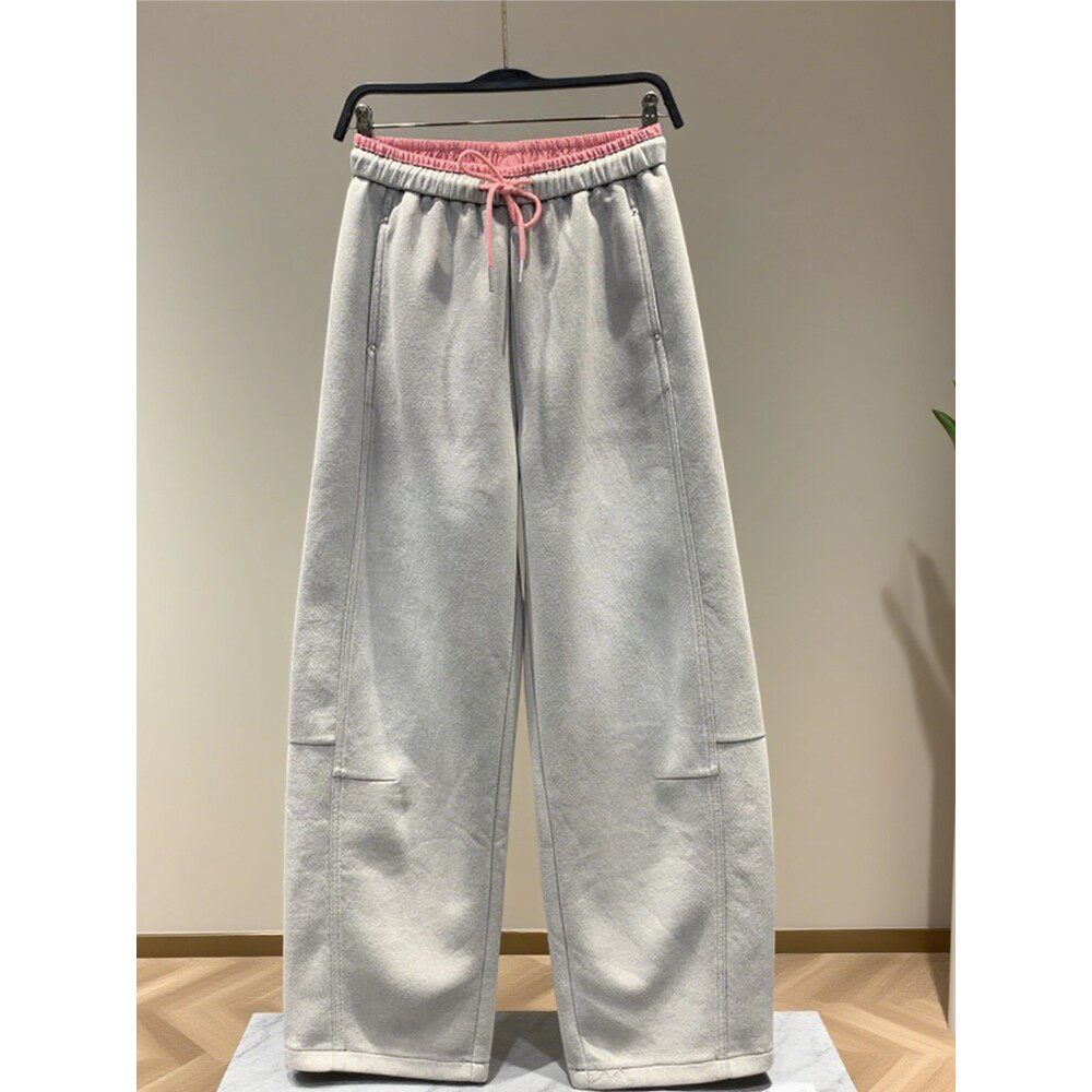 香港灰色运动卫裤女款秋季2025新款宽松拖地哈伦裤休闲阔腿裤