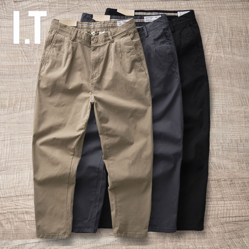 香港潮牌重磅工装裤男阿美咔叽春秋水洗微弹长裤锥形小直筒休闲裤