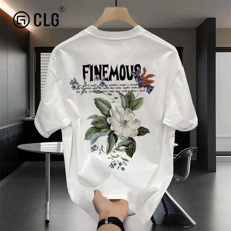 香港CLG潮牌美式国风潮流小众印花260g重磅圆领纯棉短袖T恤男女款