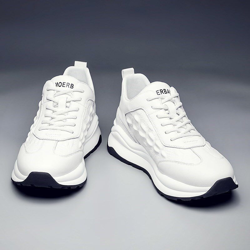 高端百搭休闲真皮运动鞋男2025夏季新款男鞋透气户外软底跑步鞋子