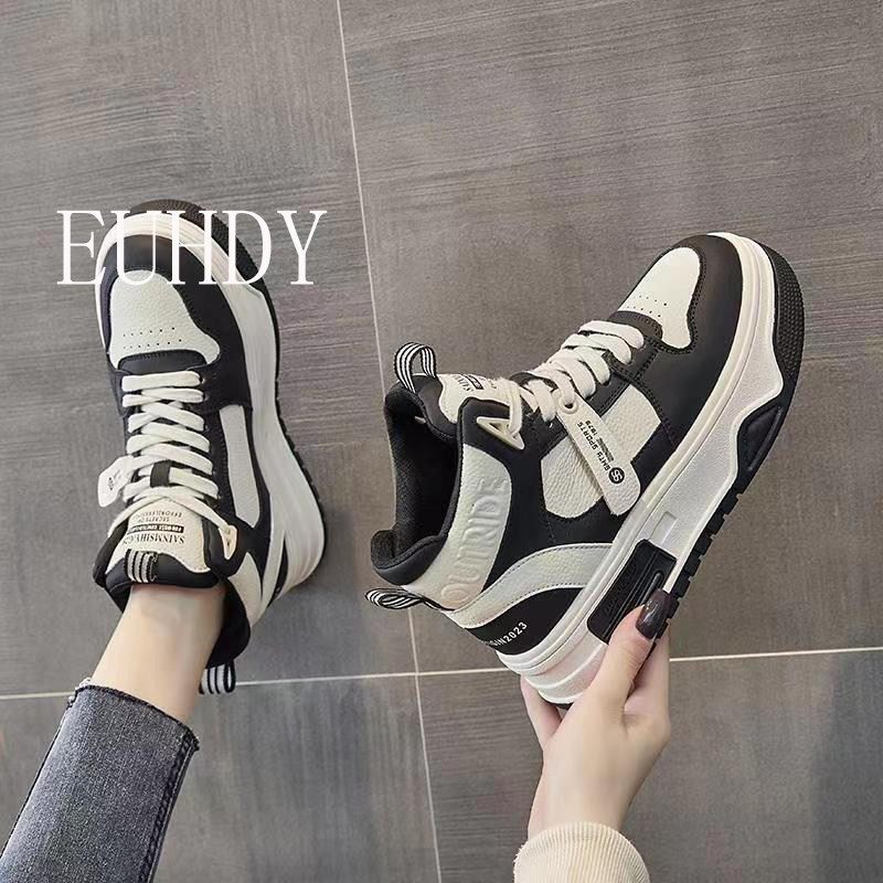 女鞋黑白熊猫鞋2023秋季新款真皮厚底冬季加绒休闲老爹鞋运动鞋,女鞋,高帮鞋,淘宝优惠券,粉丝福利购,淘宝优惠卷