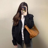 法国Rixo 高级感翻领上 衫 Kelly麻花毛衣外套女新款 慵懒风针织开