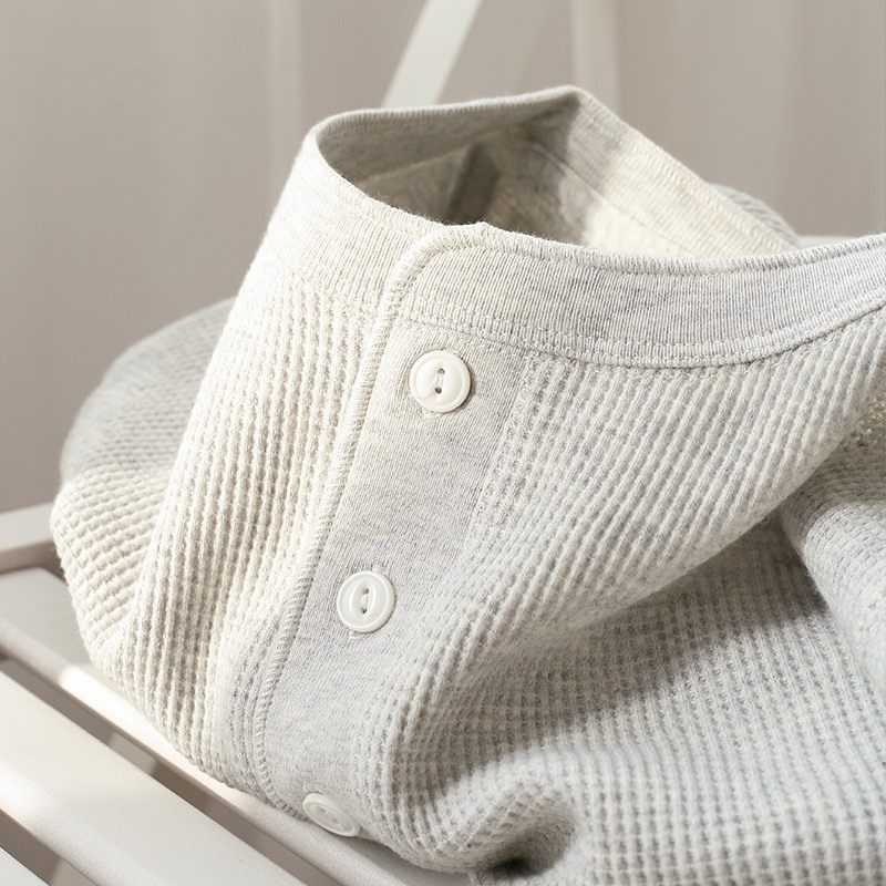 MAROLIO~质感华夫格！海雾灰色320g重磅美式亨利领长袖T恤男女,男装,秀禾服,淘宝优惠券,粉丝福利购,淘宝优惠卷