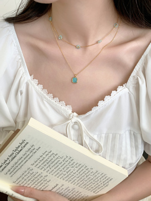 清新小蓝花chokerS925银天然天河石轻奢小众设计感项链叠戴锁骨链