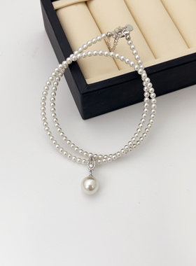 3mmbaby珠项链通体S925银不掉色进口施家珍珠百搭锁骨链吊坠项链