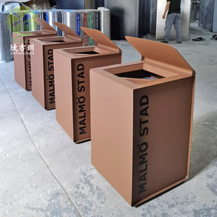 广东公园小区户外烤漆不锈钢木条方形环卫垃圾桶大容量单筒果皮箱