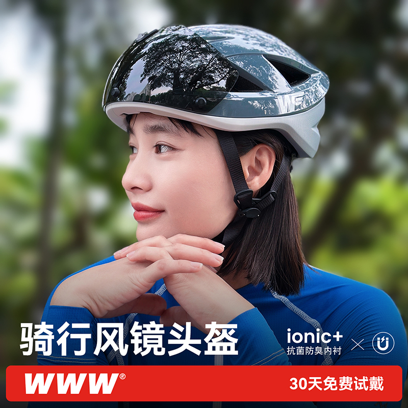 WWW骑行头盔磁吸变色风镜安全帽