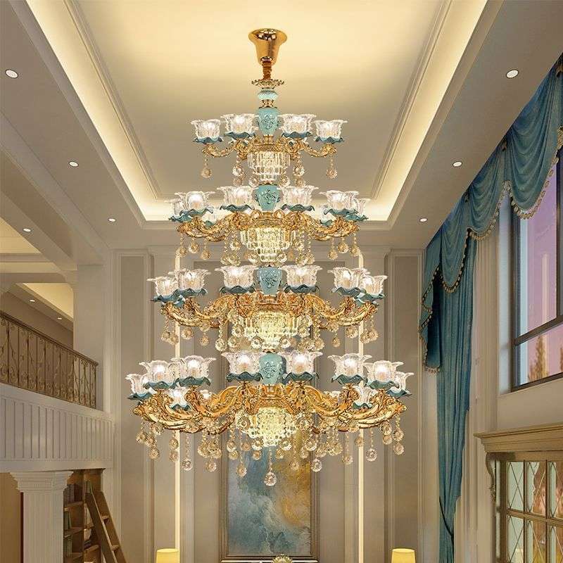 别墅客厅大吊灯复式楼大厅楼中楼酒店奢华大气跃层掉欧式水晶灯具