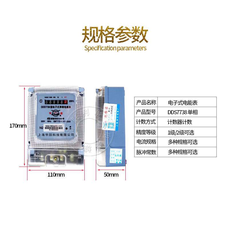 上海毕跃电子式单相电能表家用智能电度表出租房高精度220v火表