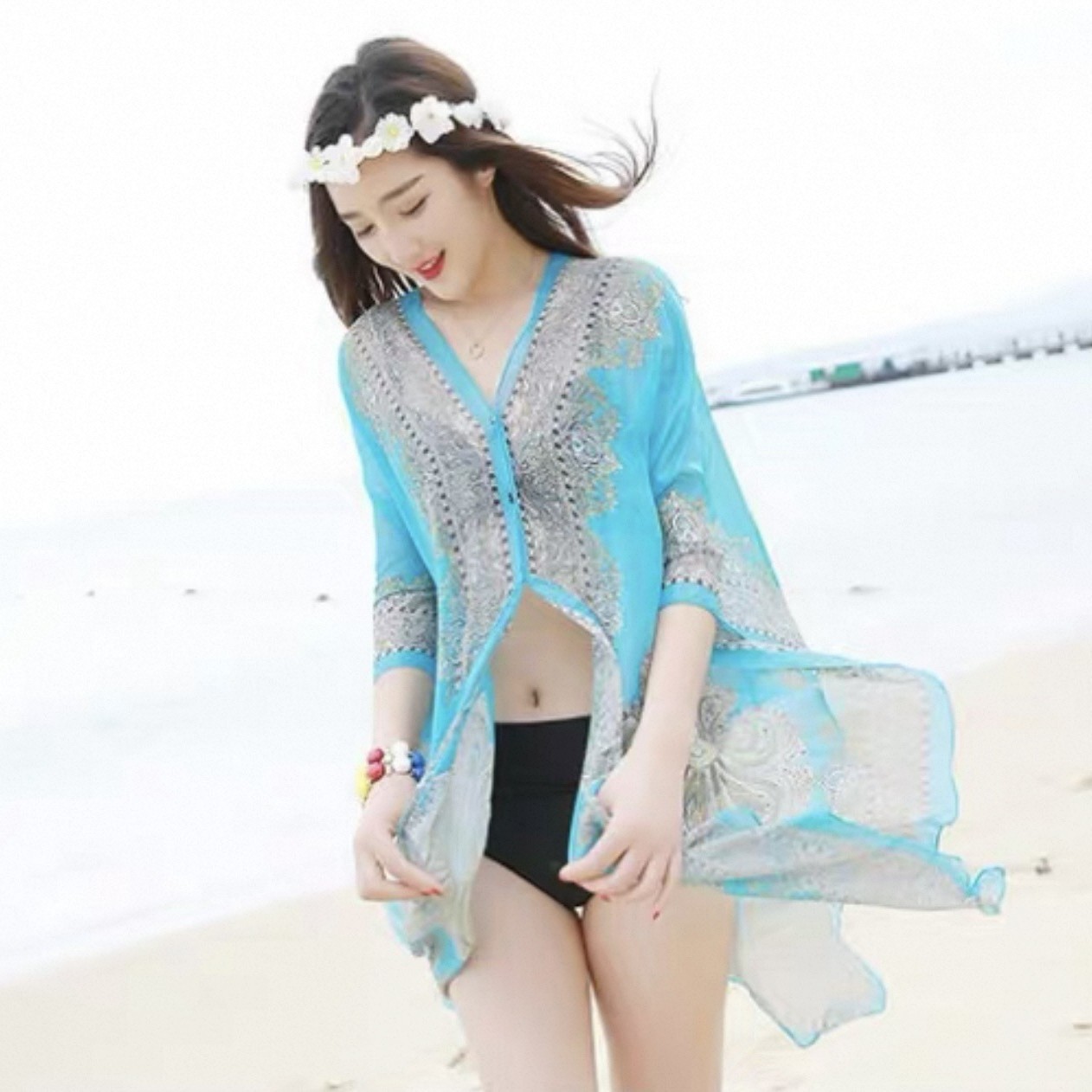 春夏薄款雪纺披肩女外搭印花小