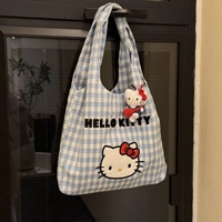 HelloKitty格子手提包包早春正流行大容量帆布包學(xué)生上班族托特包