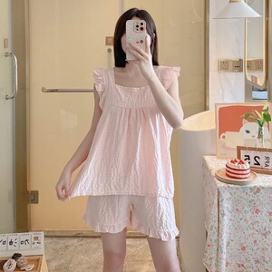 睡衣女夏季纯棉短袖长裤薄款韩版