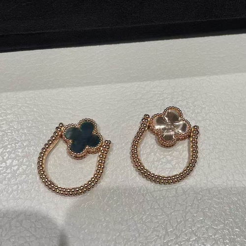 精工版镭射灰贝母戒指女可翻转镀18k玫瑰金双色花朵型两面戴指环