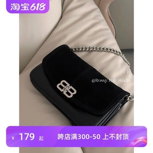 ROSSYBAG秋冬小众高级感链条小方包韩版绒面百搭单肩斜挎包包