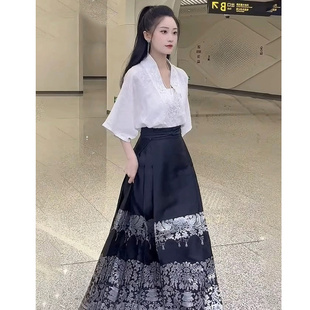 大码2025新款新中式古国风马面裙套装女胖mm夏季日常通勤穿搭汉服