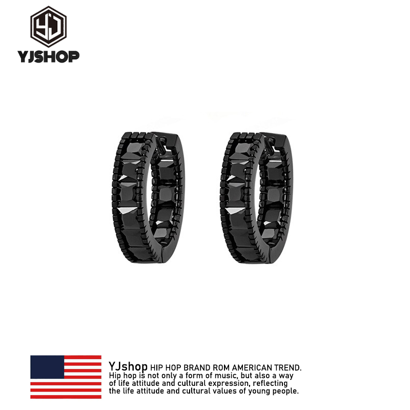 S925银黑色满钻耳环男轻奢