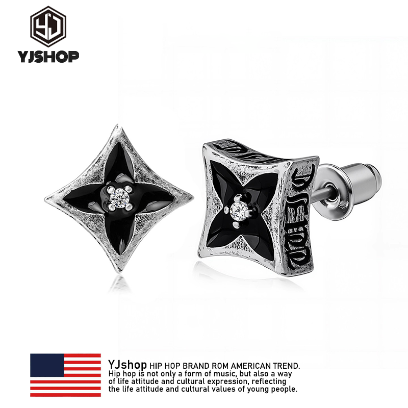 S925银珐琅刻雕四叶花耳钉男轻奢高级感耳环百搭日常饰品生日礼物,饰品/流行首饰/时尚饰品新,耳钉,淘宝优惠券,粉丝福利购,淘宝优惠卷