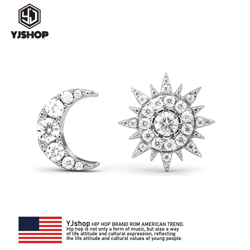 S925银日月星辰太阳月亮潮耳钉明星同款耳环个性送生日礼物