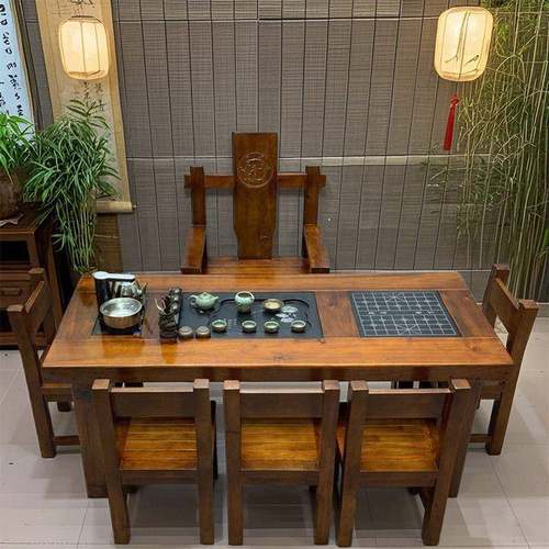 老桌木茶椅组实木船茶台中式ZEQ茶几阳台家用客合厅套装办公室小