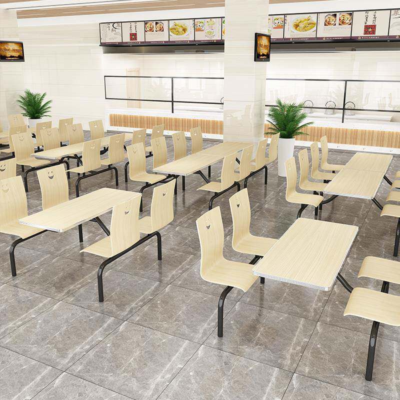 9W食无品牌/堂校厅快餐学学生员工4人简合约经济连体组套装餐餐桌