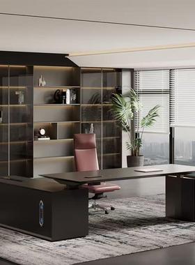 意式老桌黑色简总裁简约现代智63444能升板降桌设桌计师办约公桌