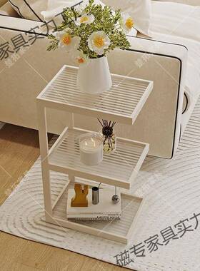 客厅沙发家用地置物奶架极窄床头柜轻奢置67362璃物架边几落油风