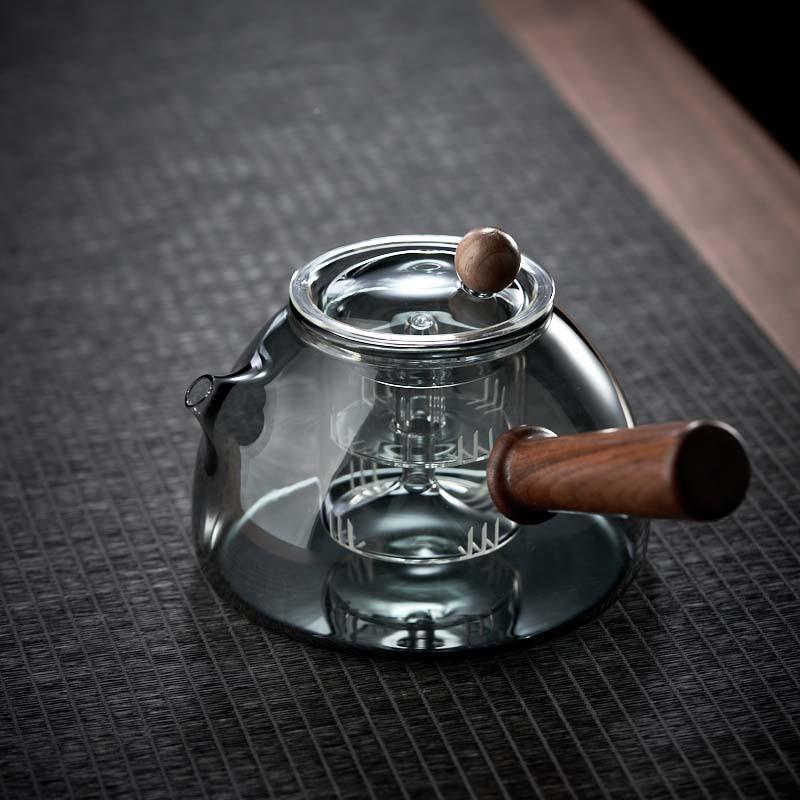 日式壶玻煮茶蒸煮一体耐高加厚实温木539璃侧把壶电陶炉专用