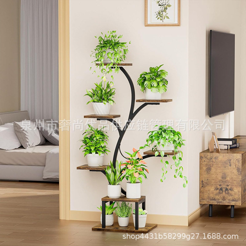 跨境植物花架带种植灯室内植物架多层阳台植物架客厅花架七层花架