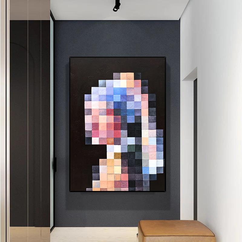 手绘油画现代简约创意抽象马赛克装饰画物玄关过道挂画图片