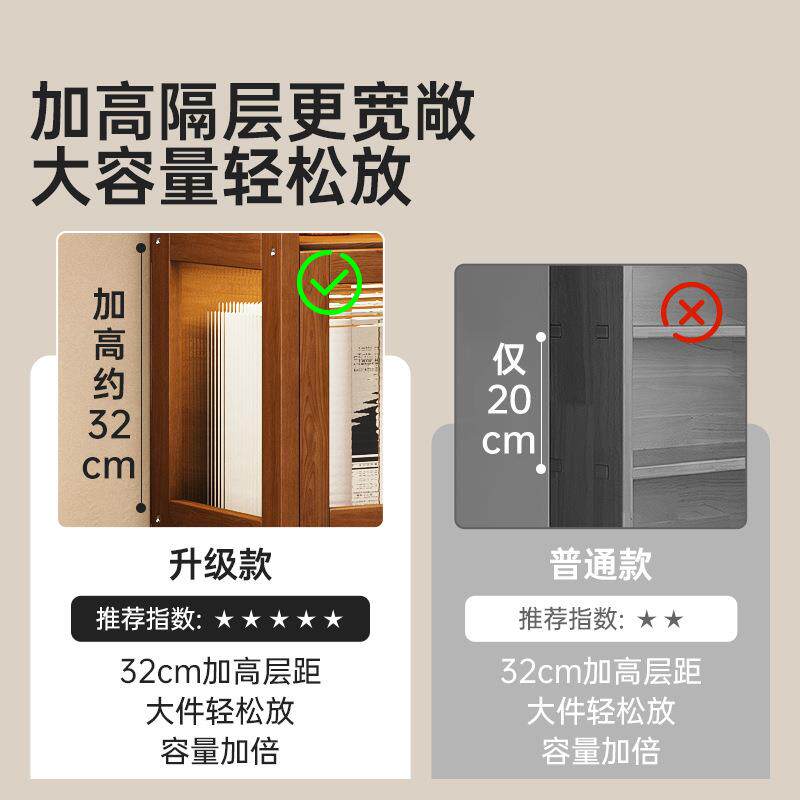 实ZTS木书柜带门落地置物柜防柜尘书架柜功加高展示多层多能收纳