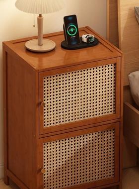 复古风QAS楠竹床头柜家用物床边收柜子现代储柜卧物室纳置架边几