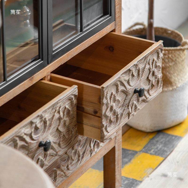 美式工HTE花业酒柜铁艺玻璃民宿实柜木雕餐边风柜复古靠墙装饰储,电子元器件市场,其它元器件,淘宝优惠券,粉丝福利购,淘宝优惠卷