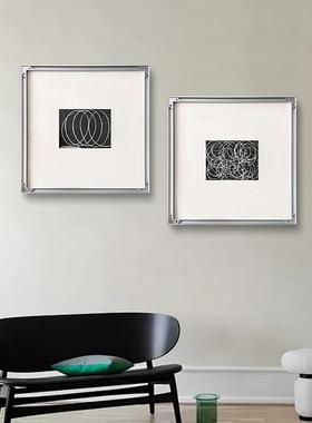 线性极简饰黑摆白线条装画现代简约书房挂画众小艺HVP术装置反框