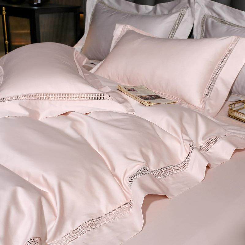 140S棉全棉镂ZRS长绒棉四件套美式简约被子纯色床空被套品1.8m床